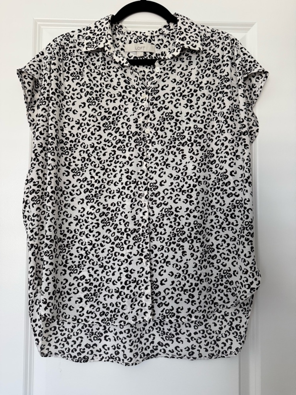 LOFT Black & White Leopard Print Cap Sleeve Blouse
